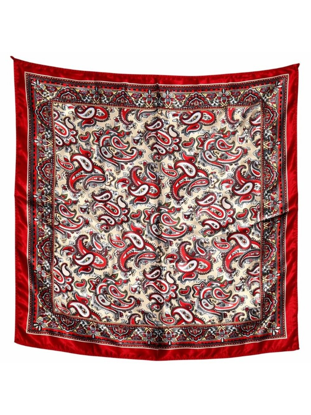 Red Paisley Satin Square Scarf 20x20 Neck Hair Head Wrap Fashion Accessory